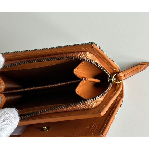 Gucci GG Leather/Canvas Compact Bifold Card Wallet Azure/Brown Italy 783121 NIB - Picture 11 of 12